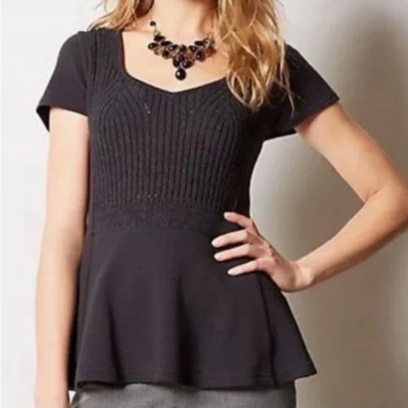 Anthropologie Tops - NWT Anthropologie Meadow Rue Mixed Media Trellis Peplum Knit Top